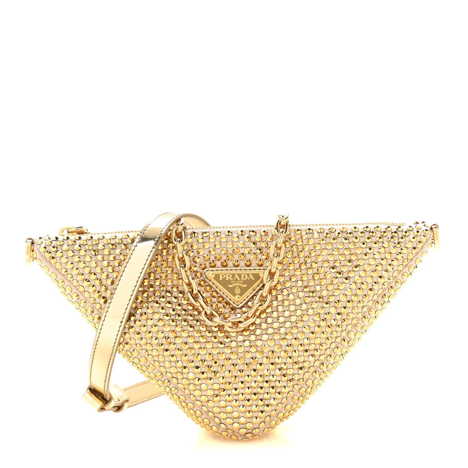 Prada Satin Crystal Triangle Crossbody Pouch Platino