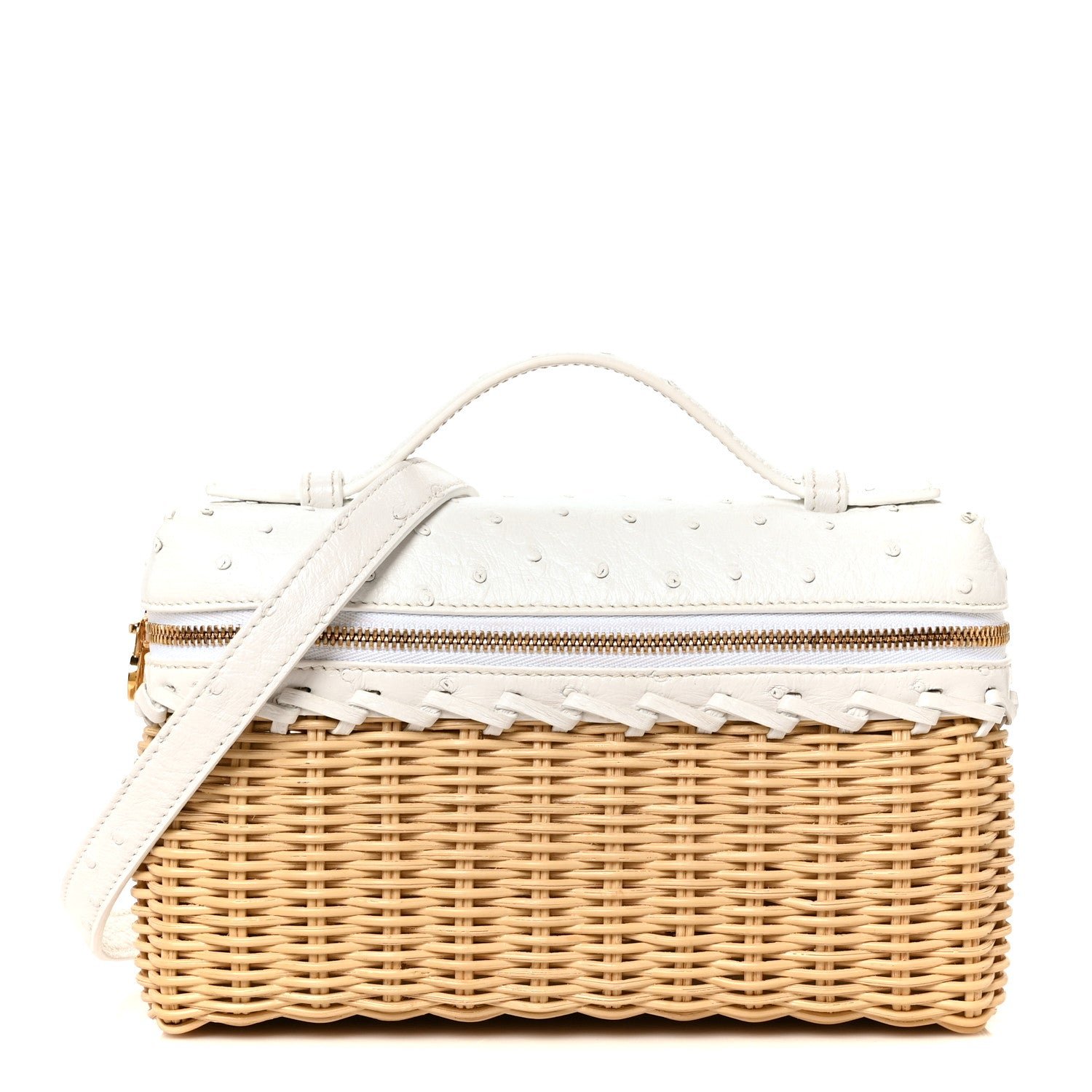 Loro Piana Loro Piana Wicker Ostrich East West L19 Extra Pocket Pouch Malt White