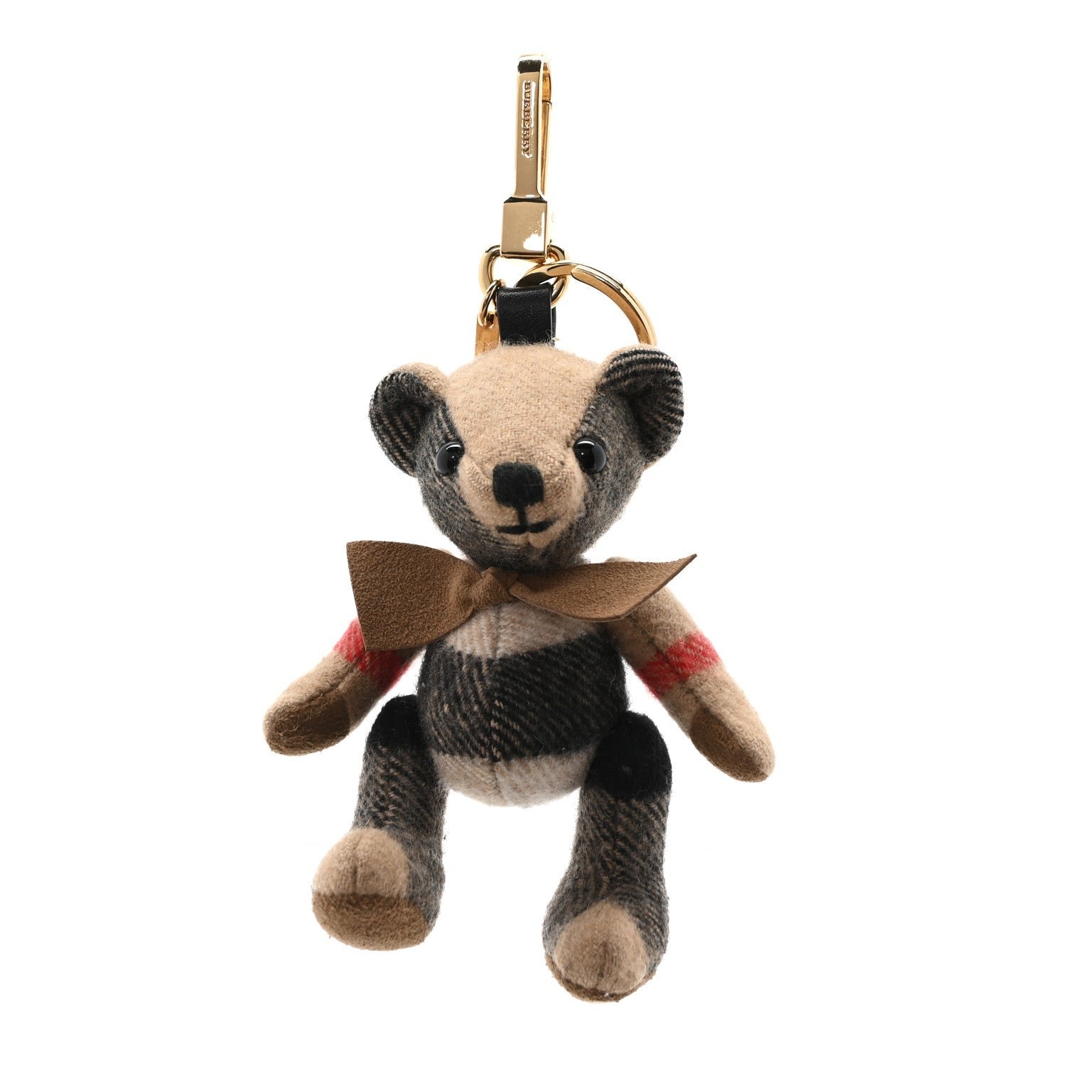 Burberry Cashmere House Check Thomas Bear Bag Charm Camel Gold