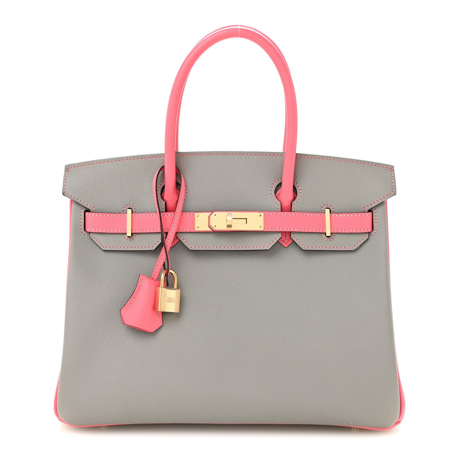 Hermes Epsom Horseshoe Birkin 30 Gris Mouette Rose Azalee