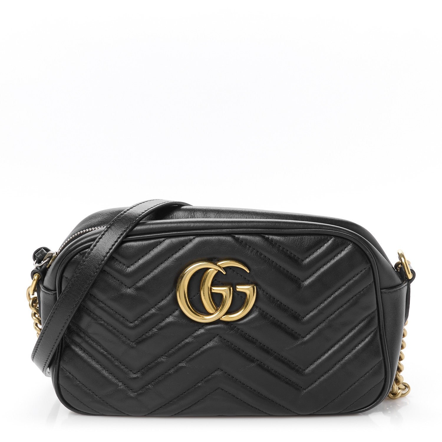 Gucci Calfskin Matelasse Small GG Marmont Chain Shoulder Bag Black