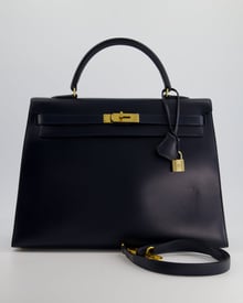 Hermes Hermès Navy Kelly Sellier Bag 35cm in Box Calf Leather with Gold Hardware