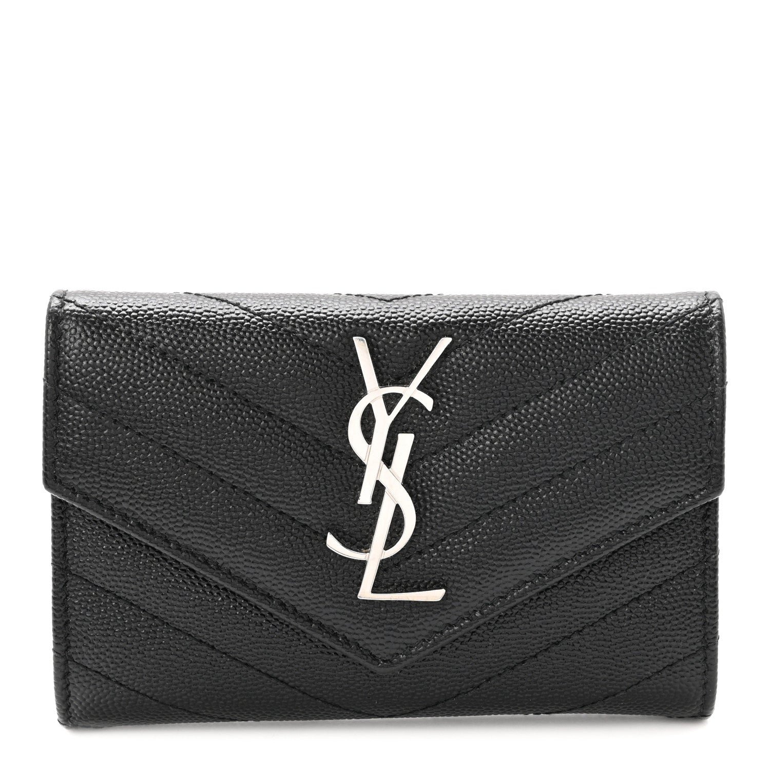 Saint Laurent Grain De Poudre Matelasse Chevron Small Monogram Envelope Wallet Black