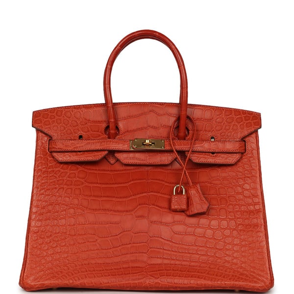 Pre-owned Hermes Birkin 35 Orange Matte Alligator Gold Hardware
