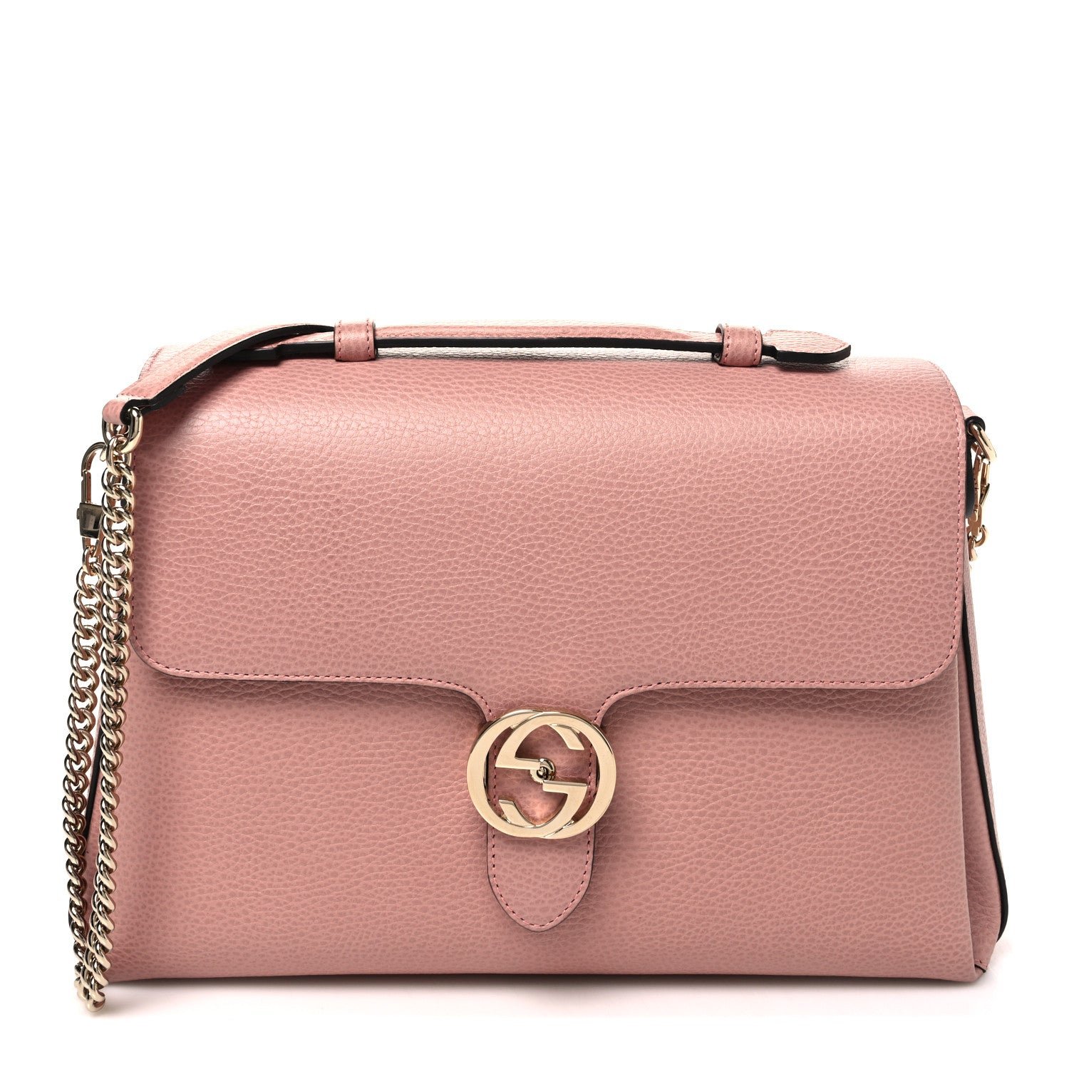 Gucci Dollar Calfskin Medium Interlocking G Top Handle Shoulder Bag Soft Pink