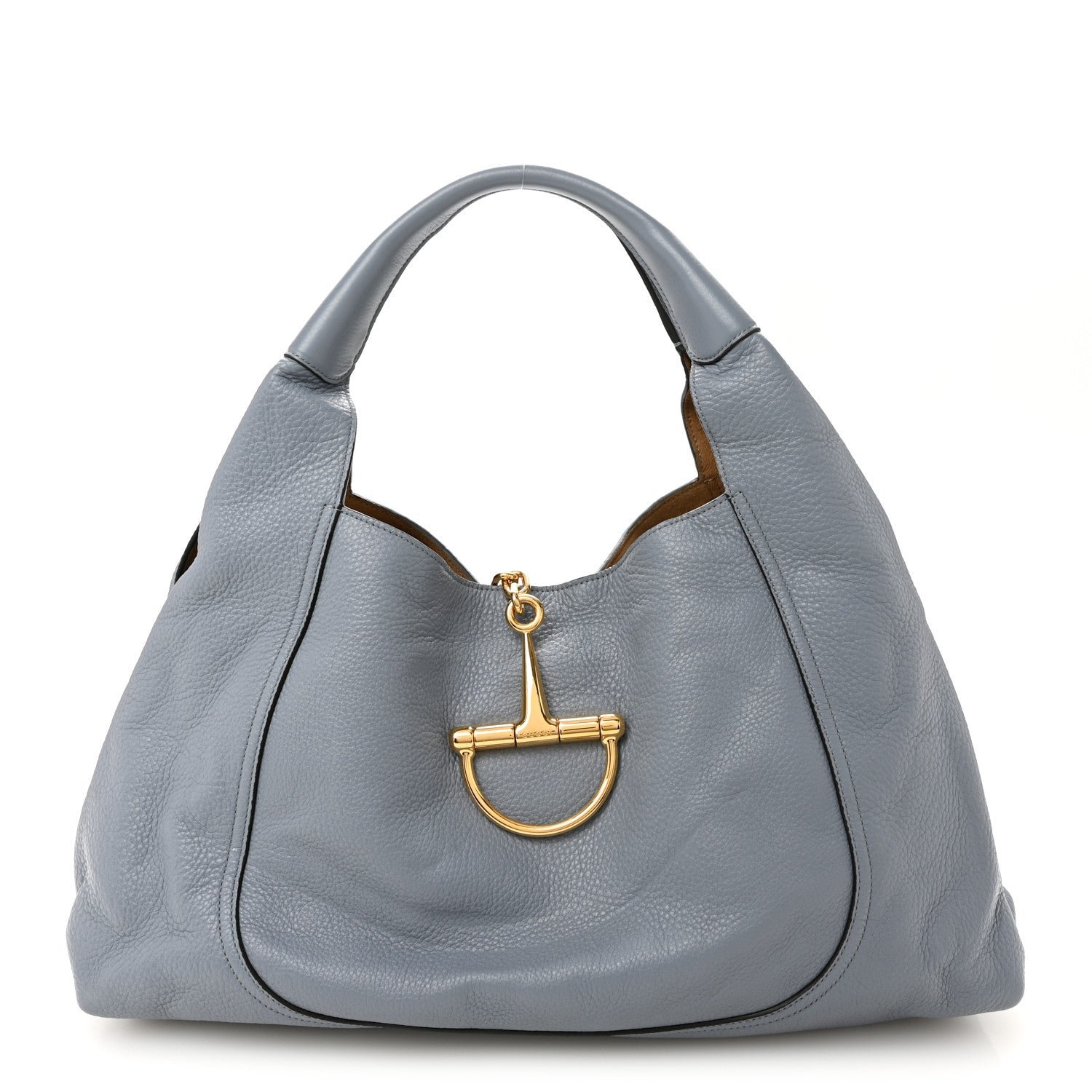 Gucci Grained Calfskin Softbit Maxi Shoulder Bag Dusty Blue