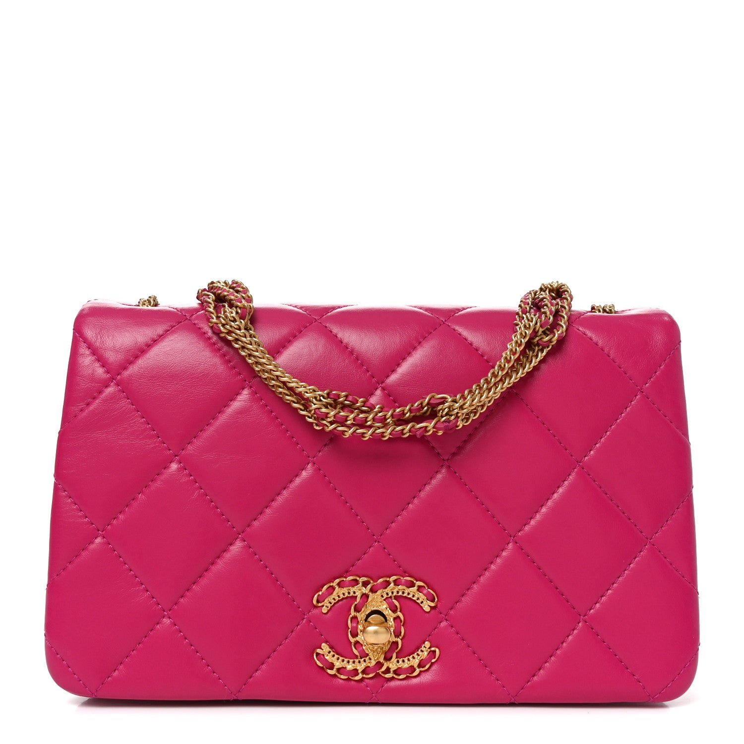 Chanel Lambskin Quilted On And On Small Chain Flap Fuchsia