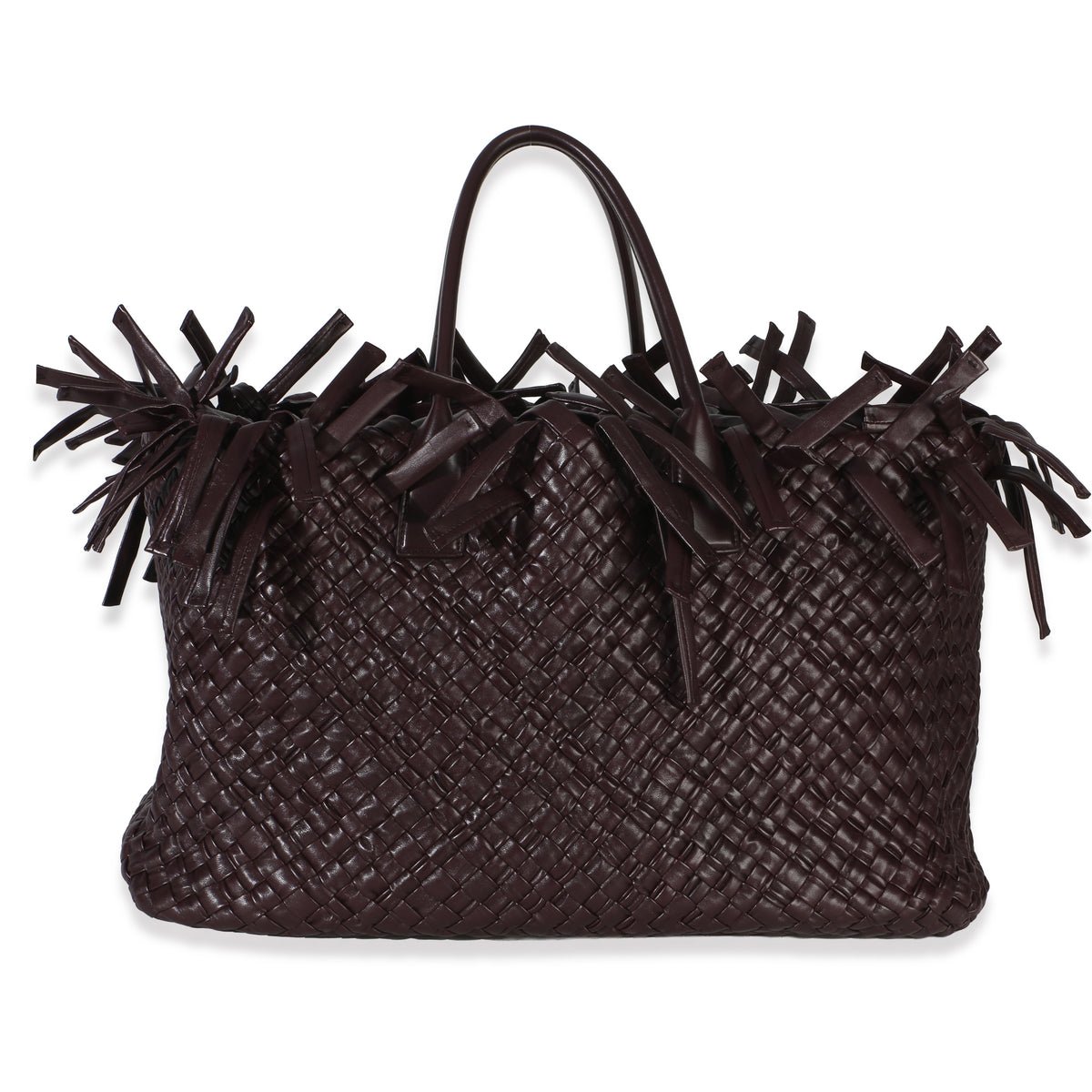 Burgundy Intrecciato Nappa Fringe Oversized Cabat Tote