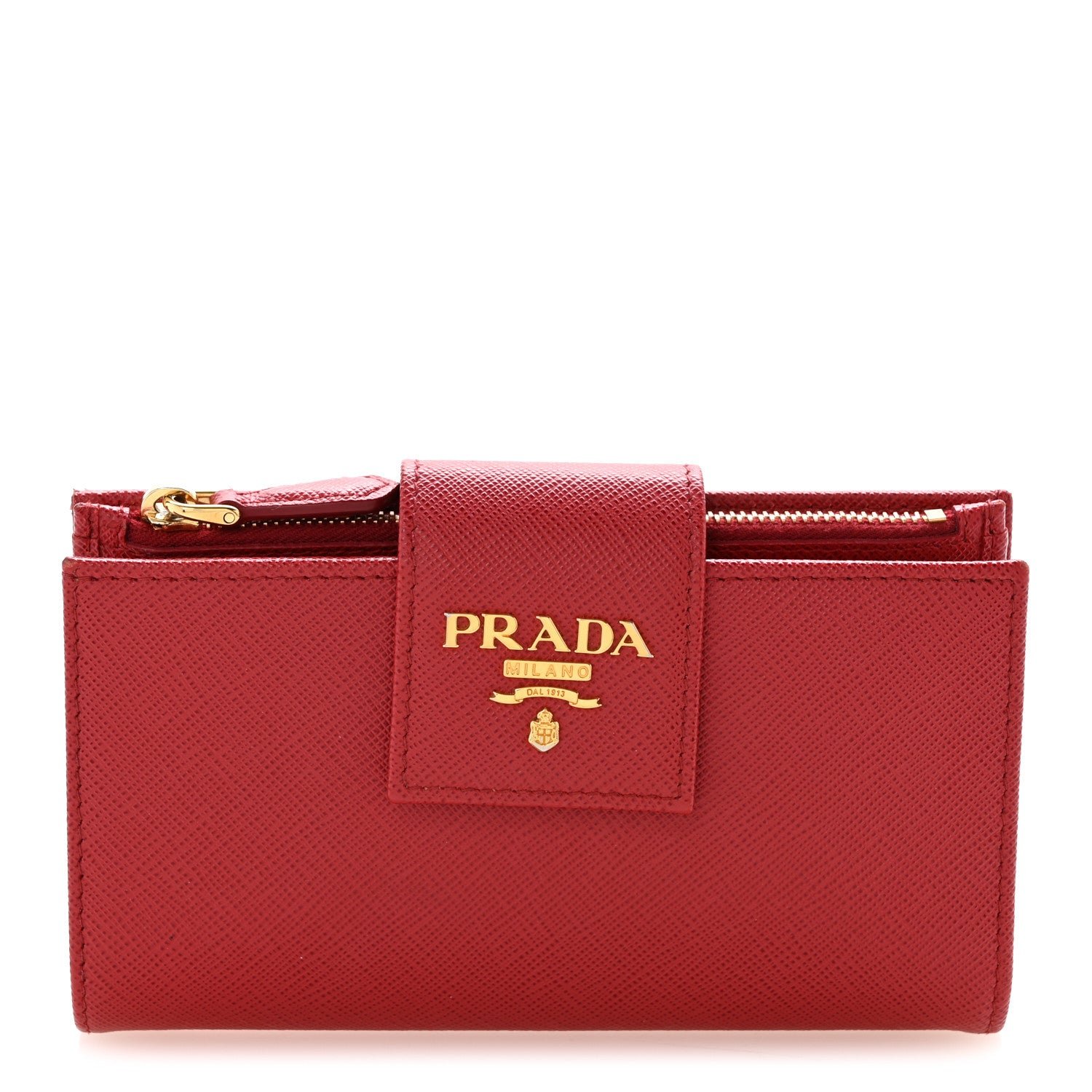Prada Saffiano Metal Tab Wallet Fuoco