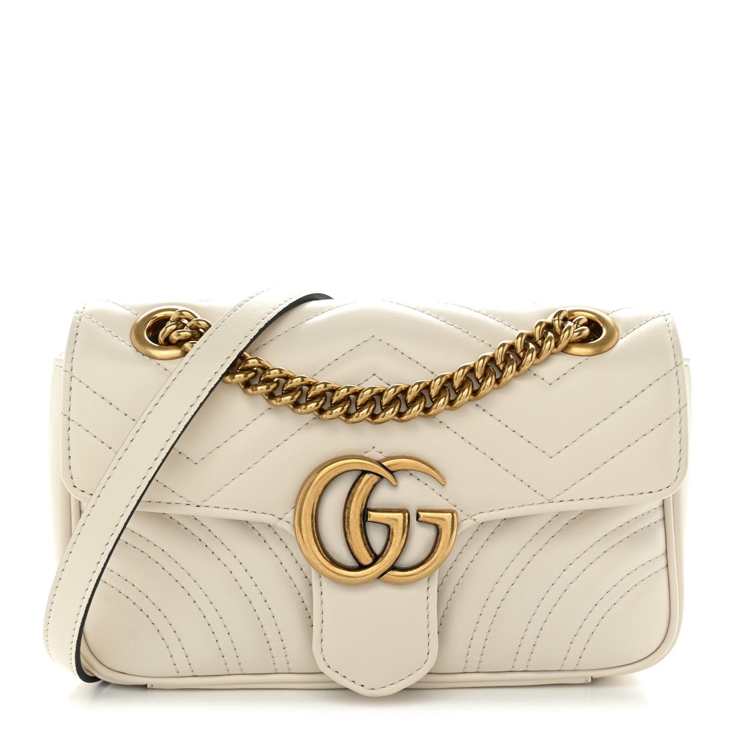 Gucci Calfskin Matelasse Mini GG Marmont Shoulder Bag White