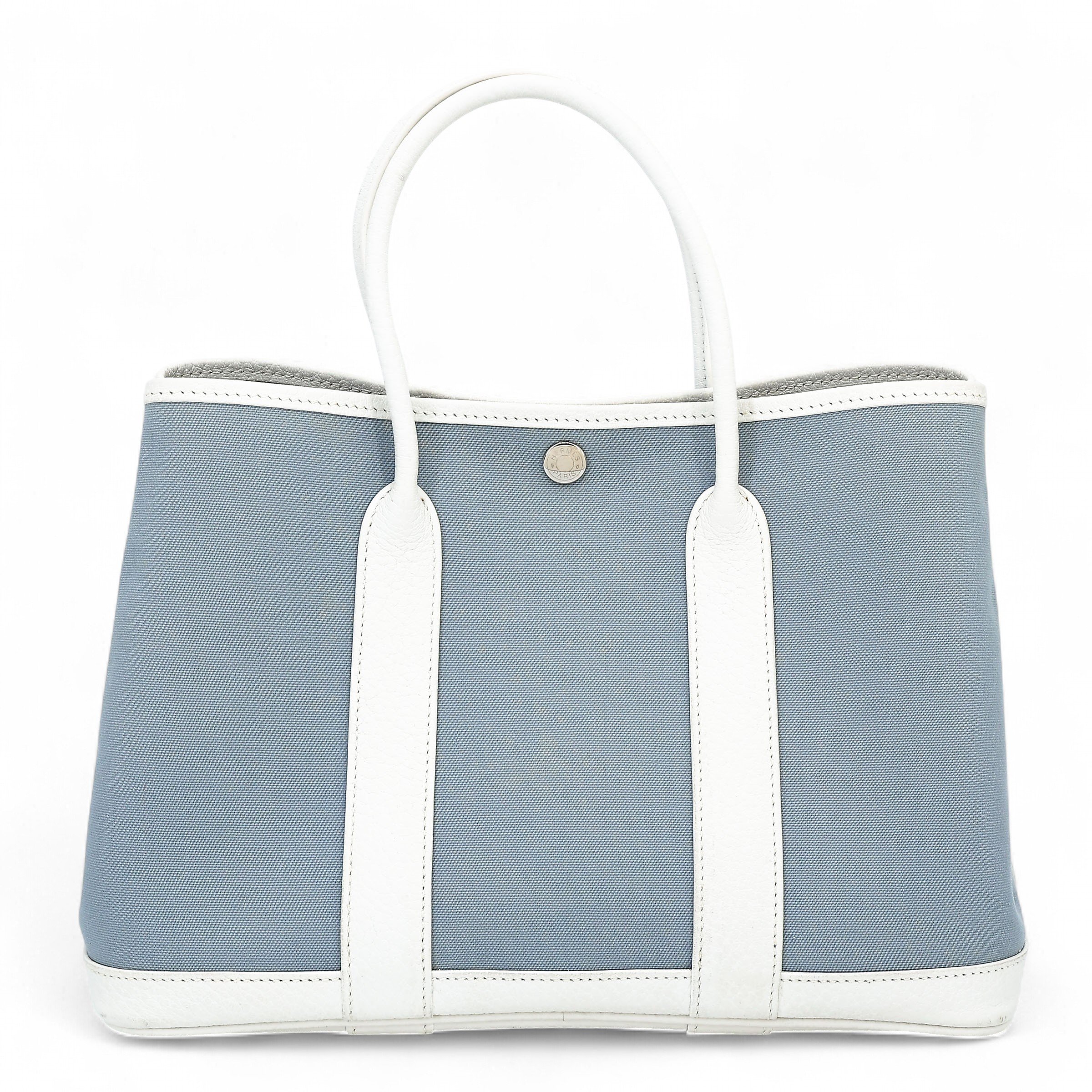 Very Good ( Rank A) HERMÈS Garden Party TPM White (01) Blue Negonda Toile Camp canvas Square R (2014)