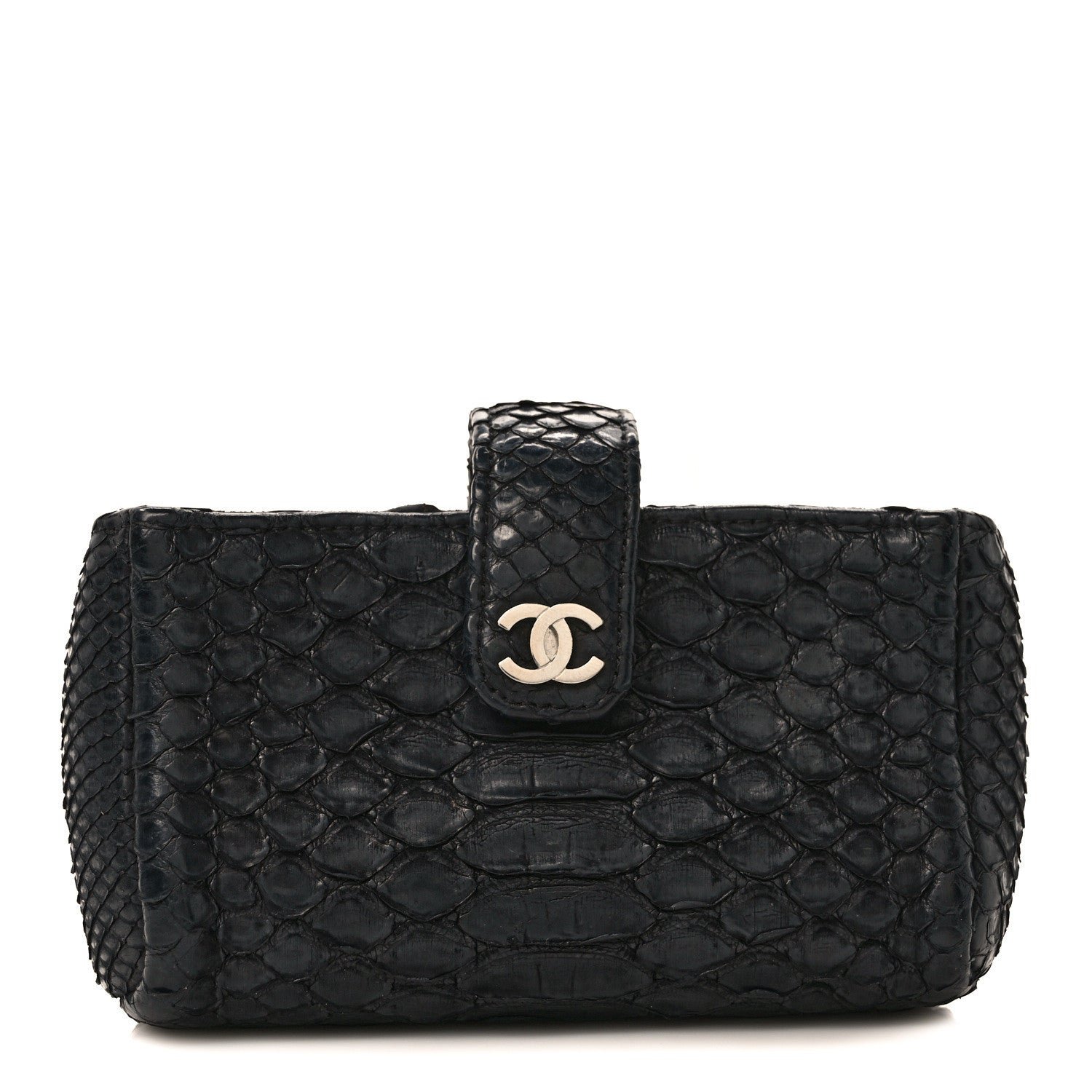 Chanel Snakeskin Quilted Mini Phone Holder Clutch Black