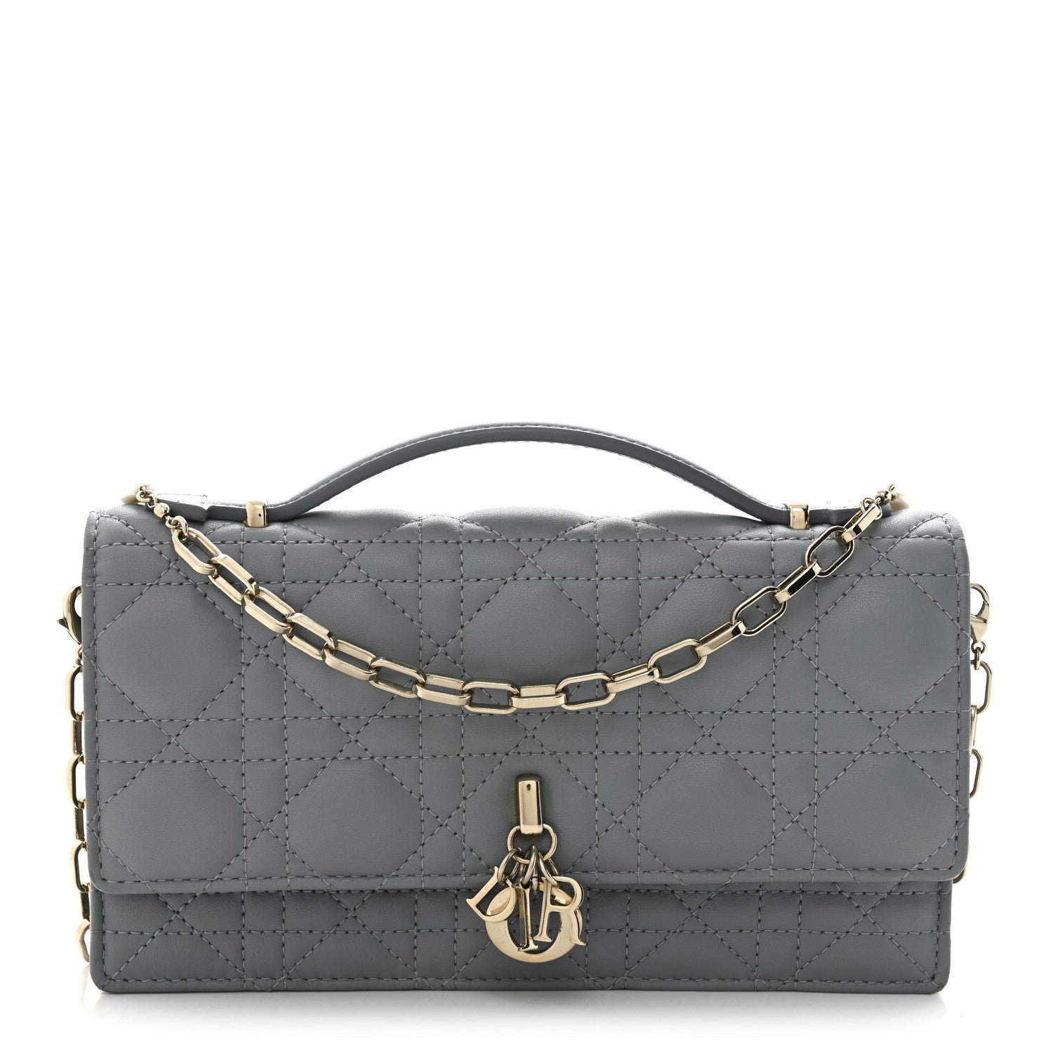 Dior Lambskin Cannage Mini My Dior Top Handle Clutch Cloud Blue