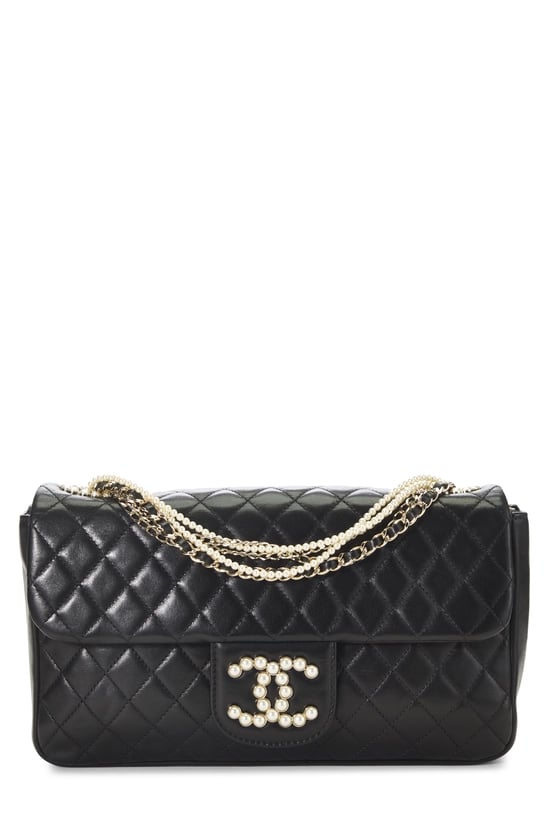 Black Quilted Lambskin Westminster Pearl Flap Bag