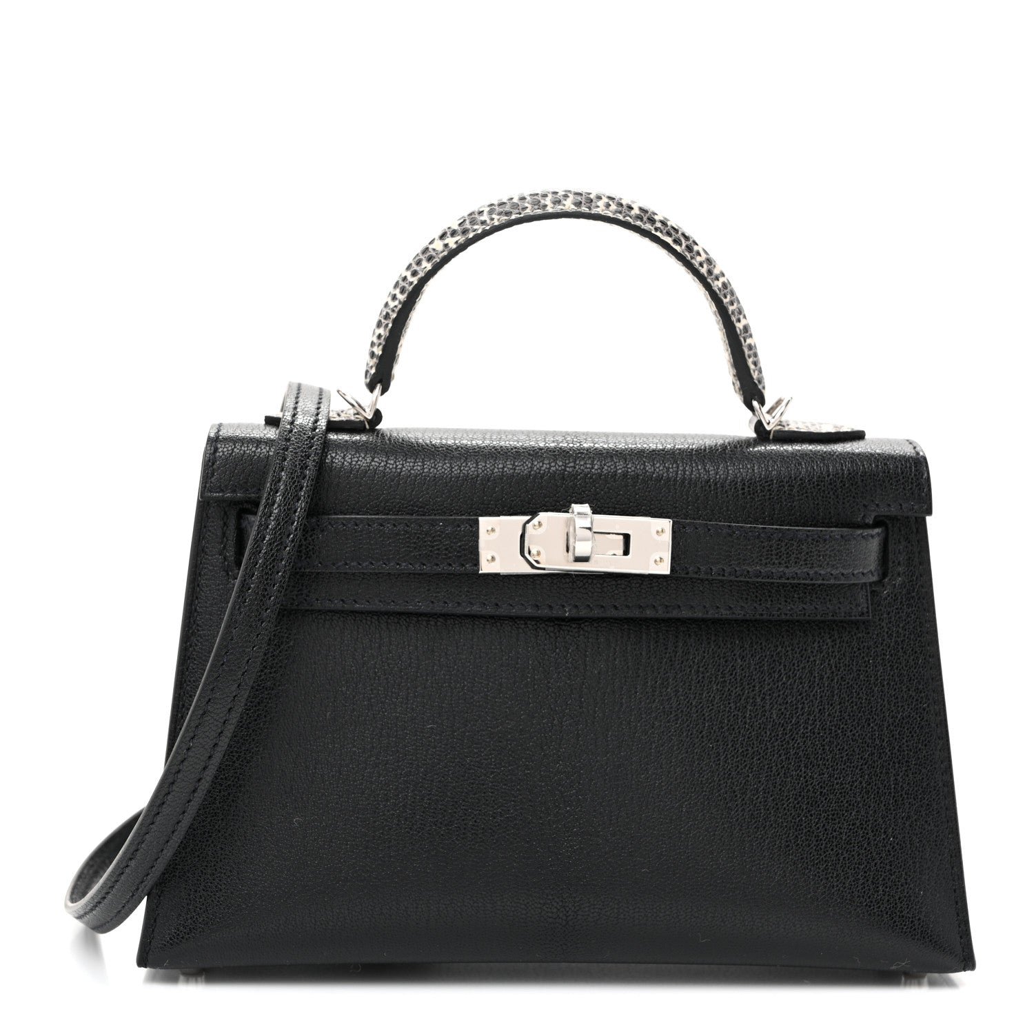 Hermes Chevre Chamkila Lizard Mini Kelly Sellier Touch 20 Black Ombre