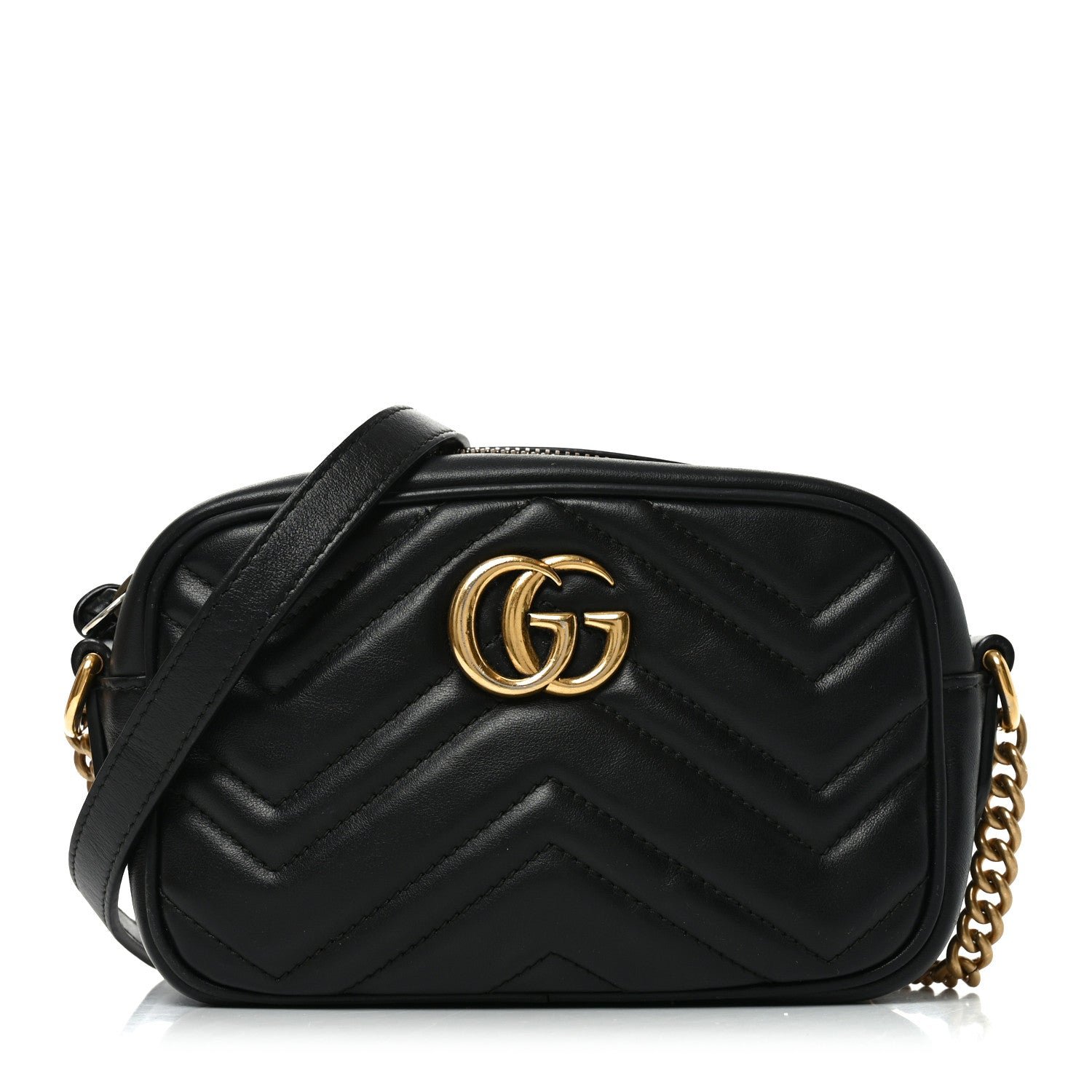 Gucci Calfskin Matelasse Mini GG Marmont Chain Shoulder Bag Black