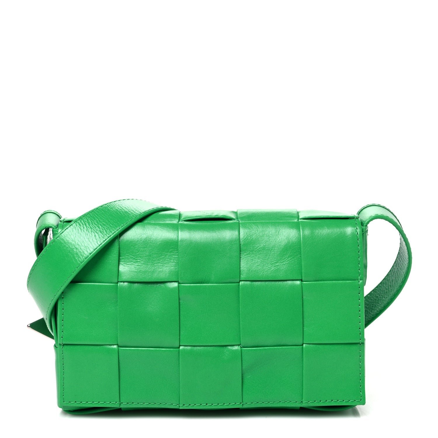 Bottega Veneta Paper Calfskin Maxi Intreccio Small Cassette Crossbody Bag Grass