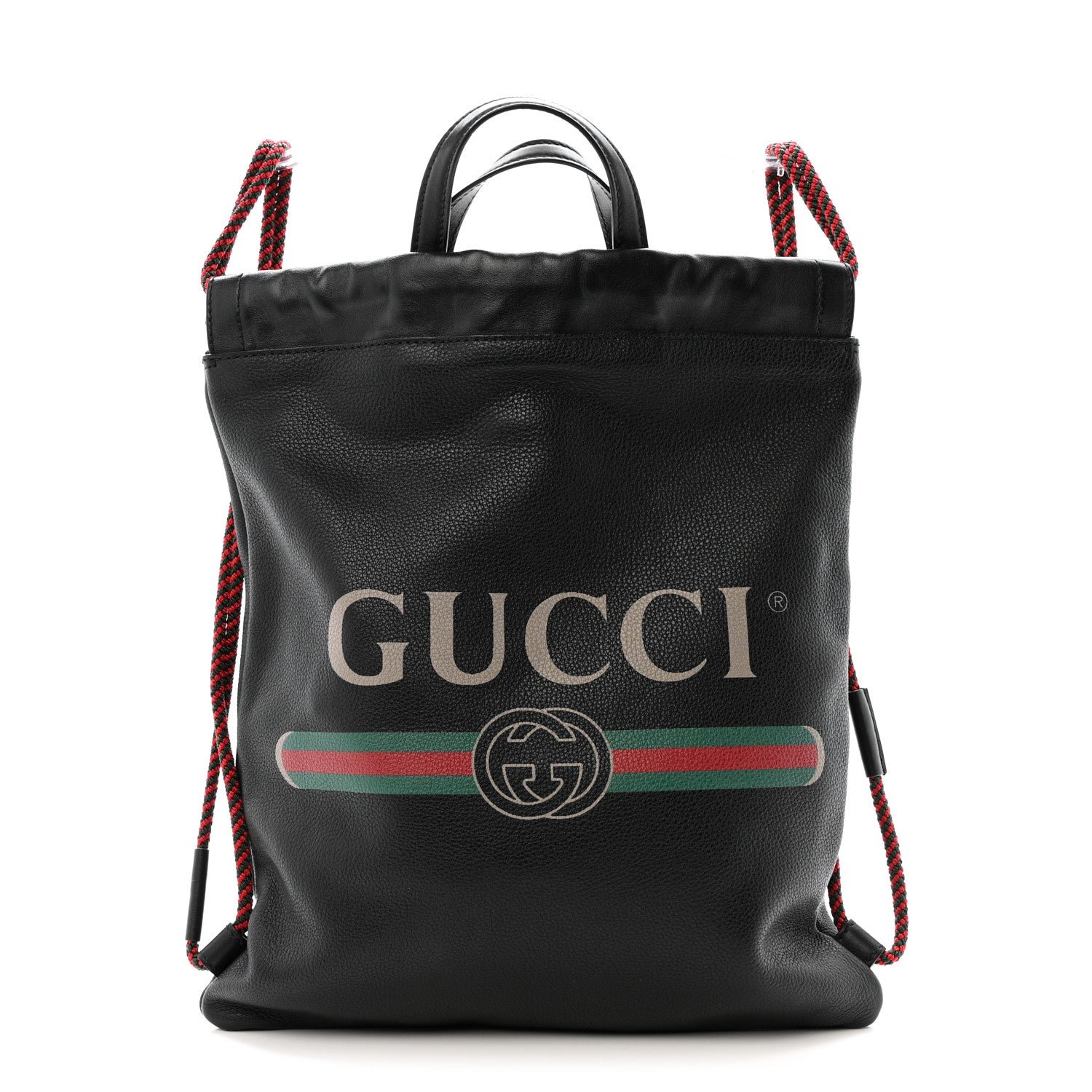 Gucci Calfskin Logo Drawstring Backpack Black