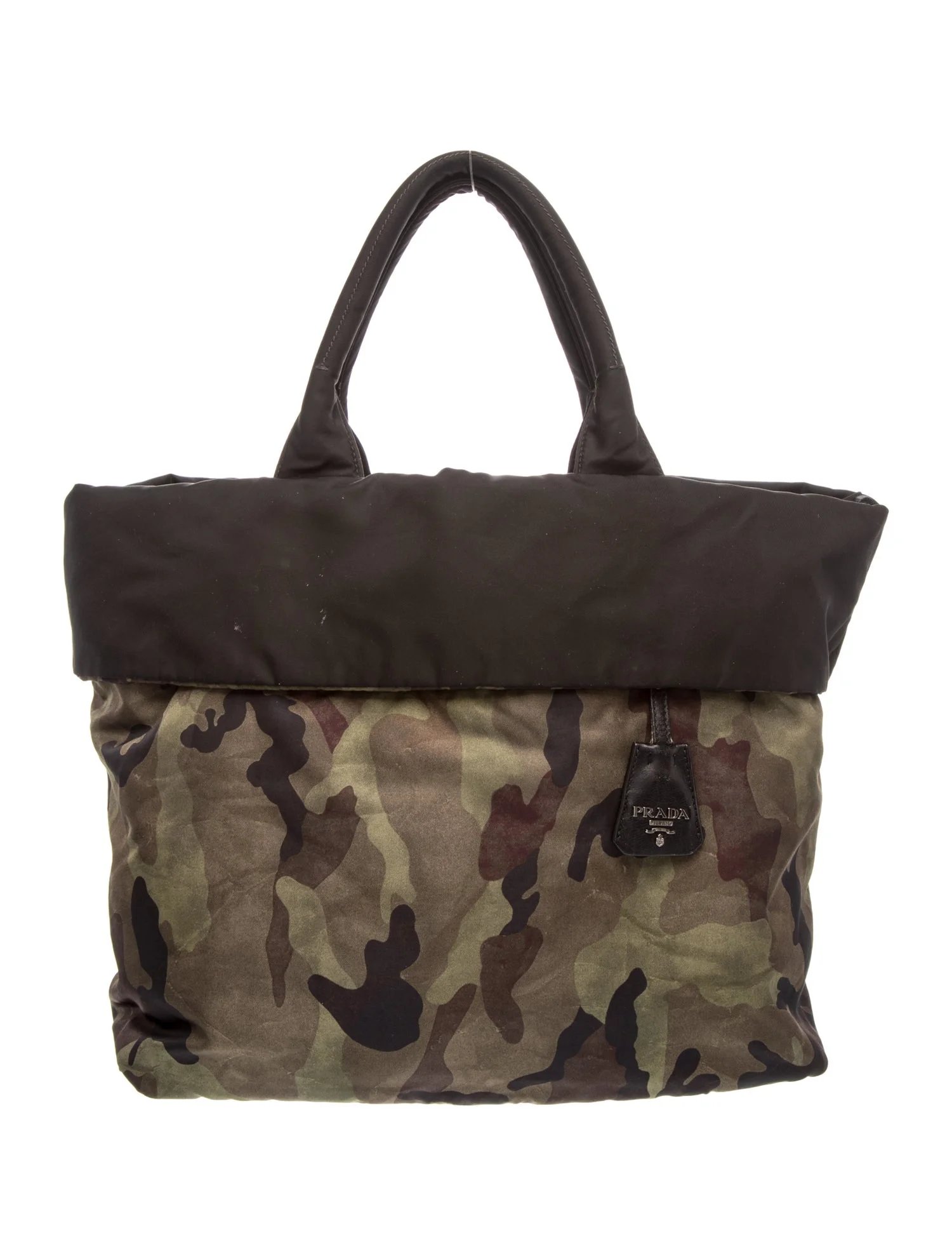 Enameled Metal Triangle Camo Nylon Reversible Tote Vintage