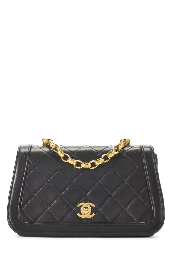Black Quilted Lambskin Curved Flap Mini