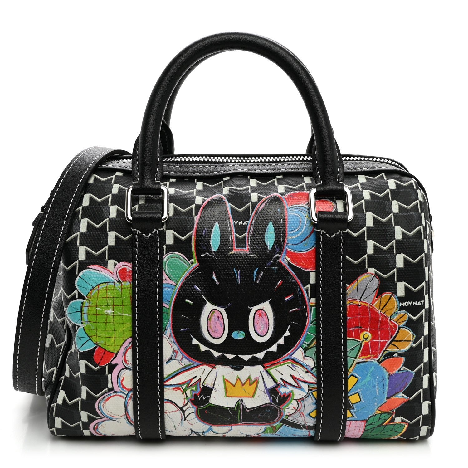 Moynat X KASING LUNG Calfskin Canvas M Labubu Boston Bag Black Multicolor