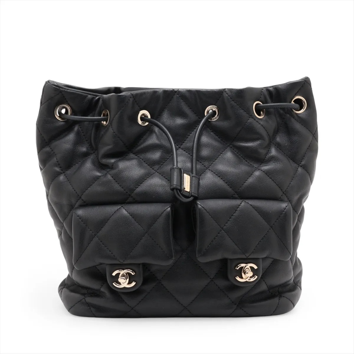 Chanel Matelasse Lambskin Chain Backpack Black Gold Metal Fittings random plate