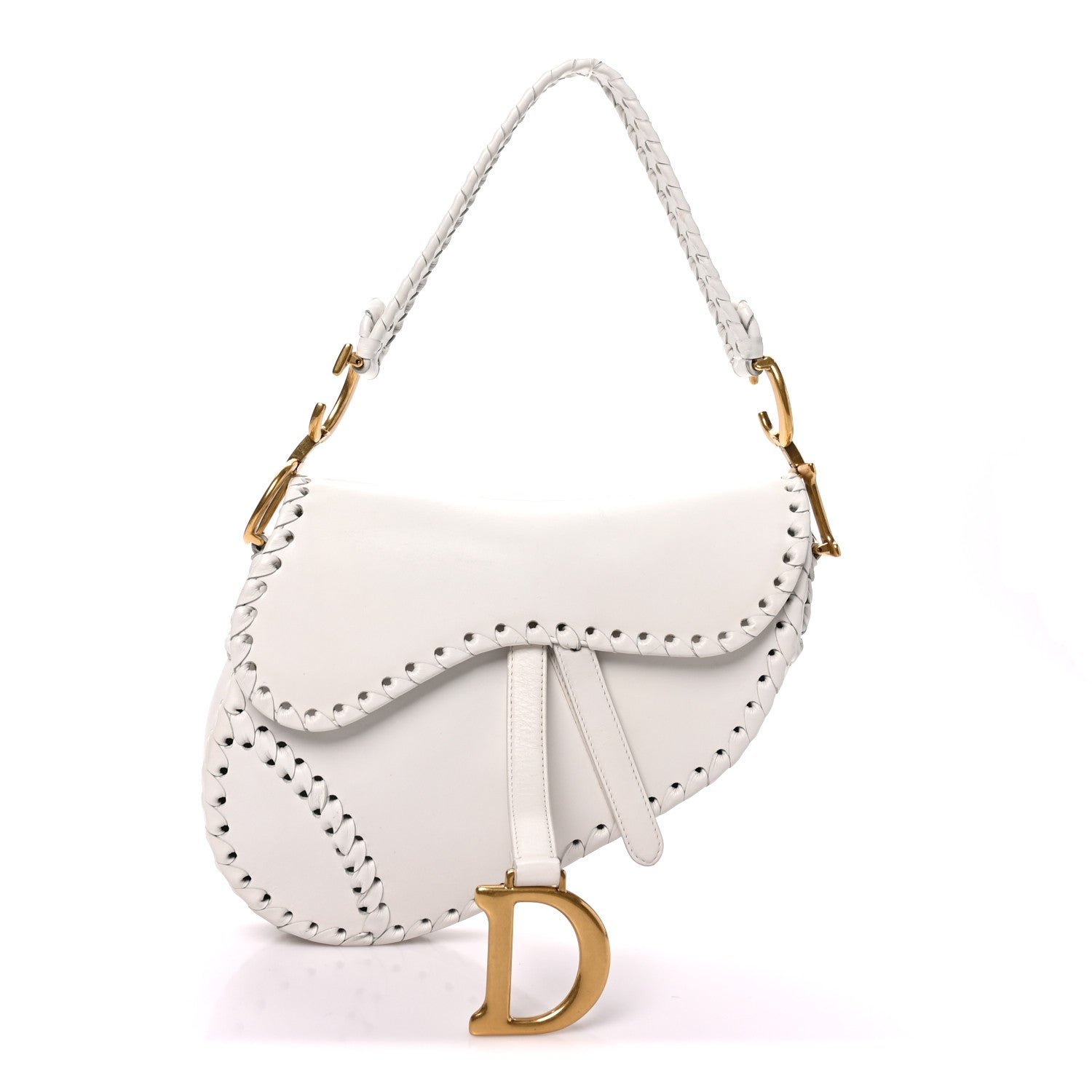 Dior Christian Dior Calfskin Braided Saddle Bag White
