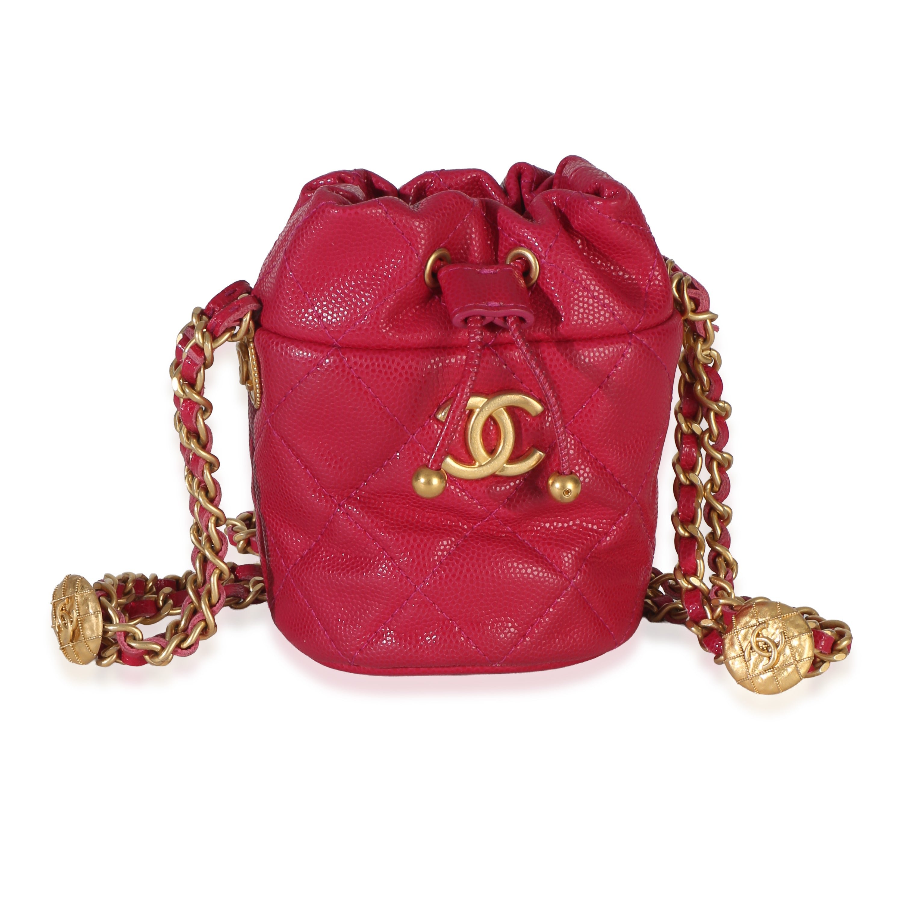 Fuchsia Quilted Caviar Twist Your Buttons Mini Bucket Bag