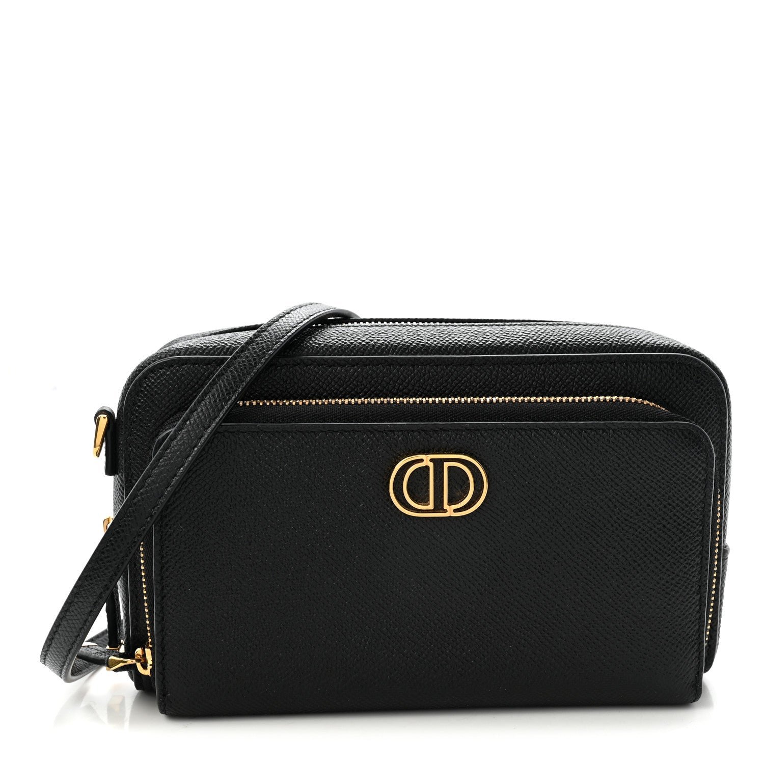 Christian Dior Grained Calfskin Caro Double Pouch Black