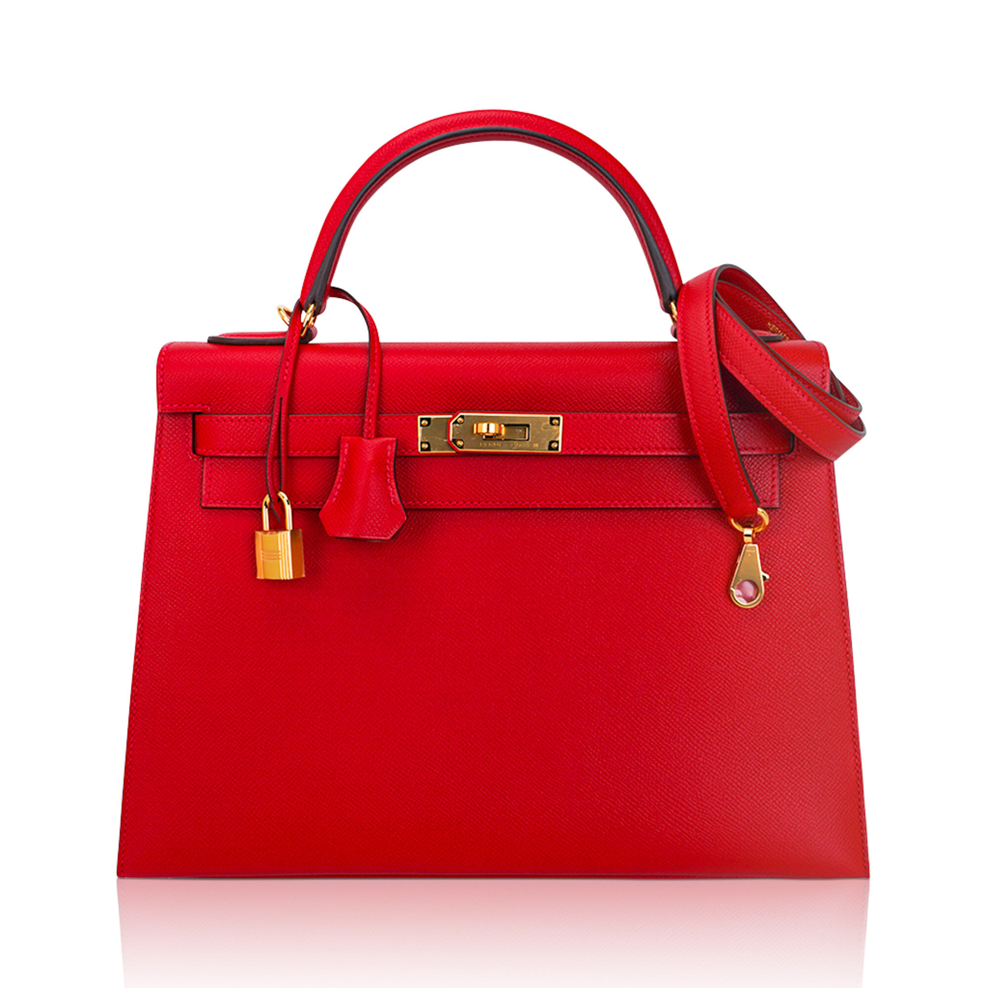 Hermes Hermes Kelly 32 Rouge Casaque Sellier Epsom Gold Retired Color Rare