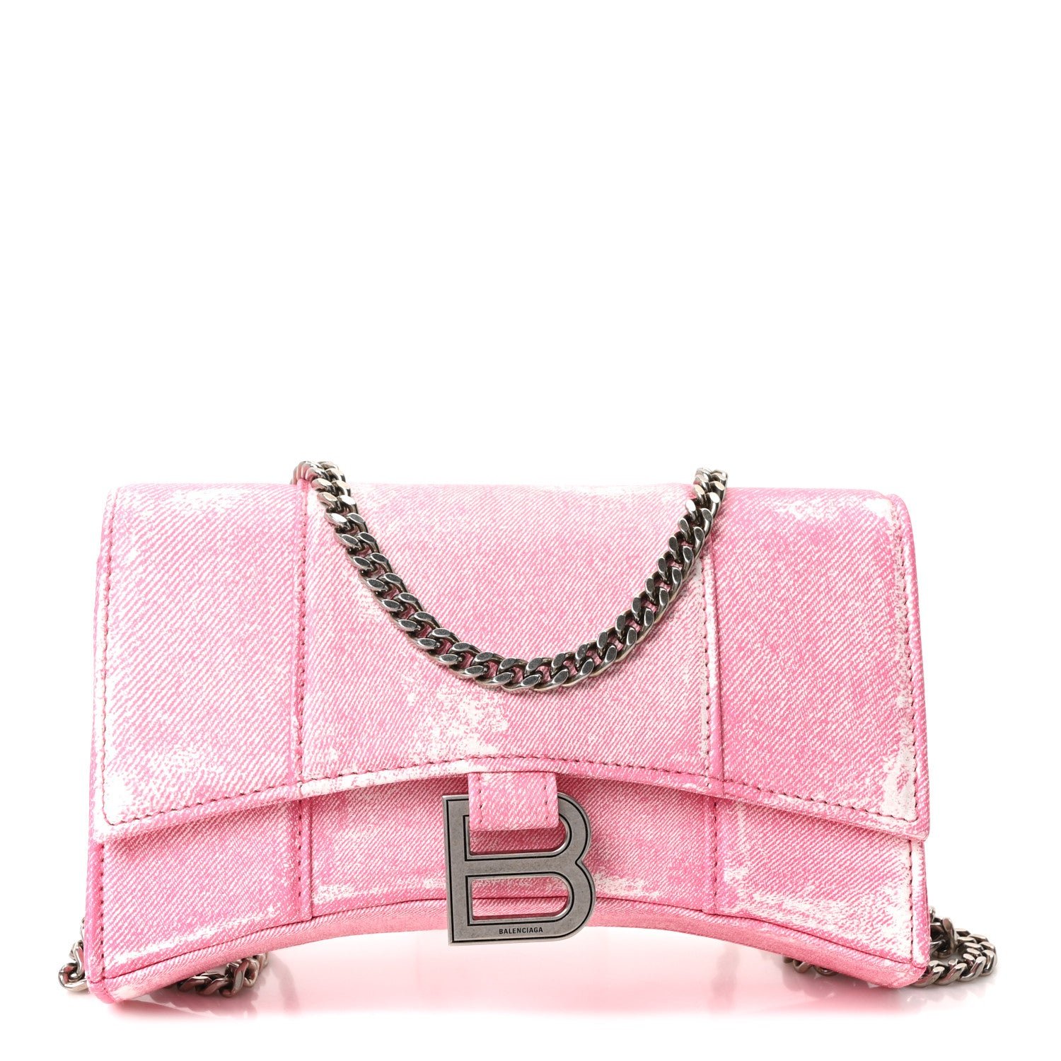 Balenciaga Nappa Denim Printed Hourglass Chain Bag Denim Pink