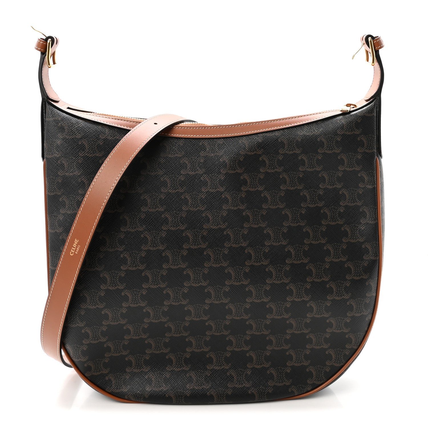 Celine Celine Calfskin Triomphe Canvas Heloise Shoulder Bag Tan