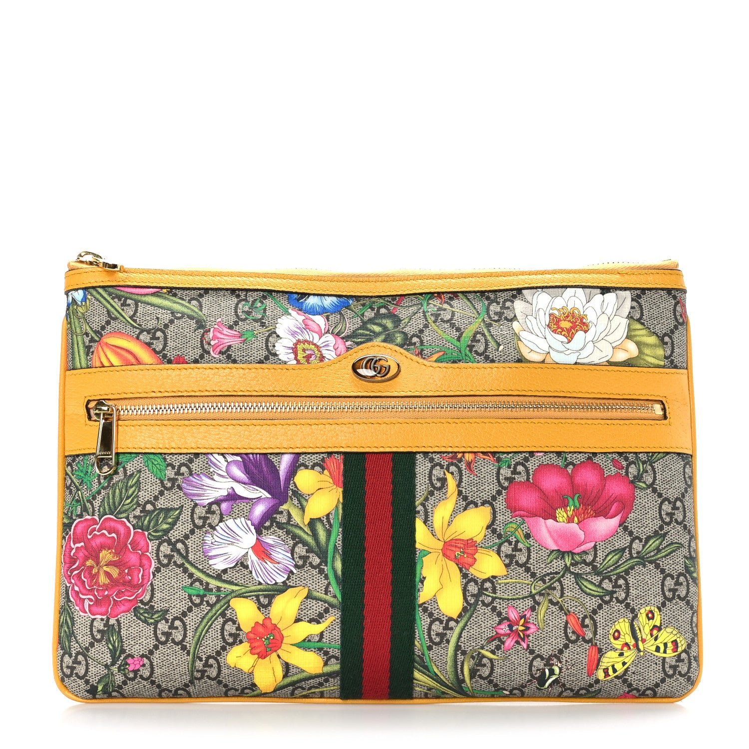 Gucci GG Supreme Monogram Flora Large Ophidia Pouch Clutch Beige Multicolor Crop