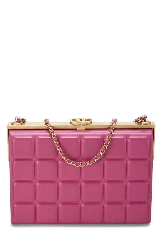 Pink Lambskin Leather Chocolate Bar Clutch