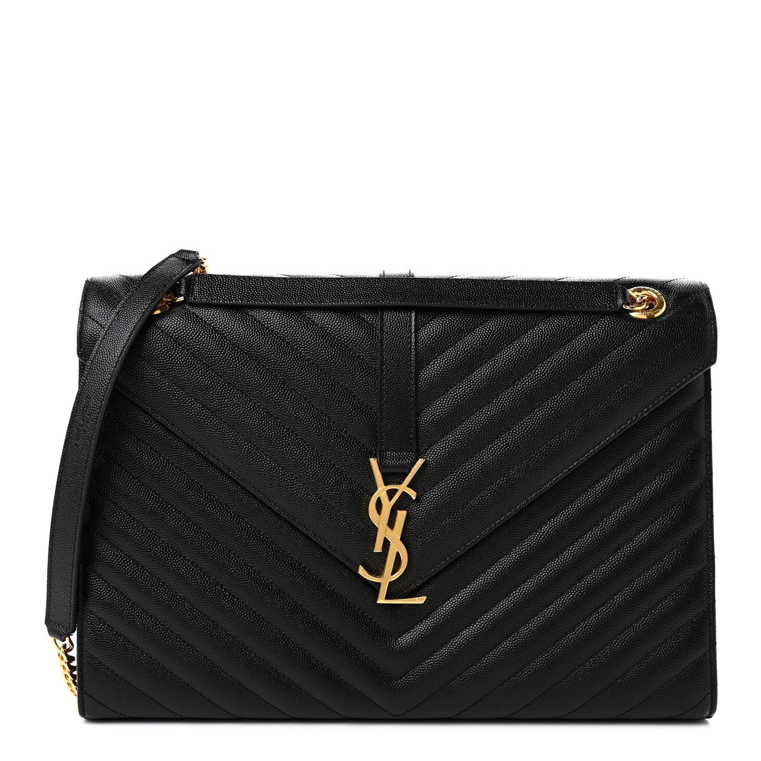Saint Laurent Grain De Poudre Matelasse Chevron Large Monogram Satchel Black