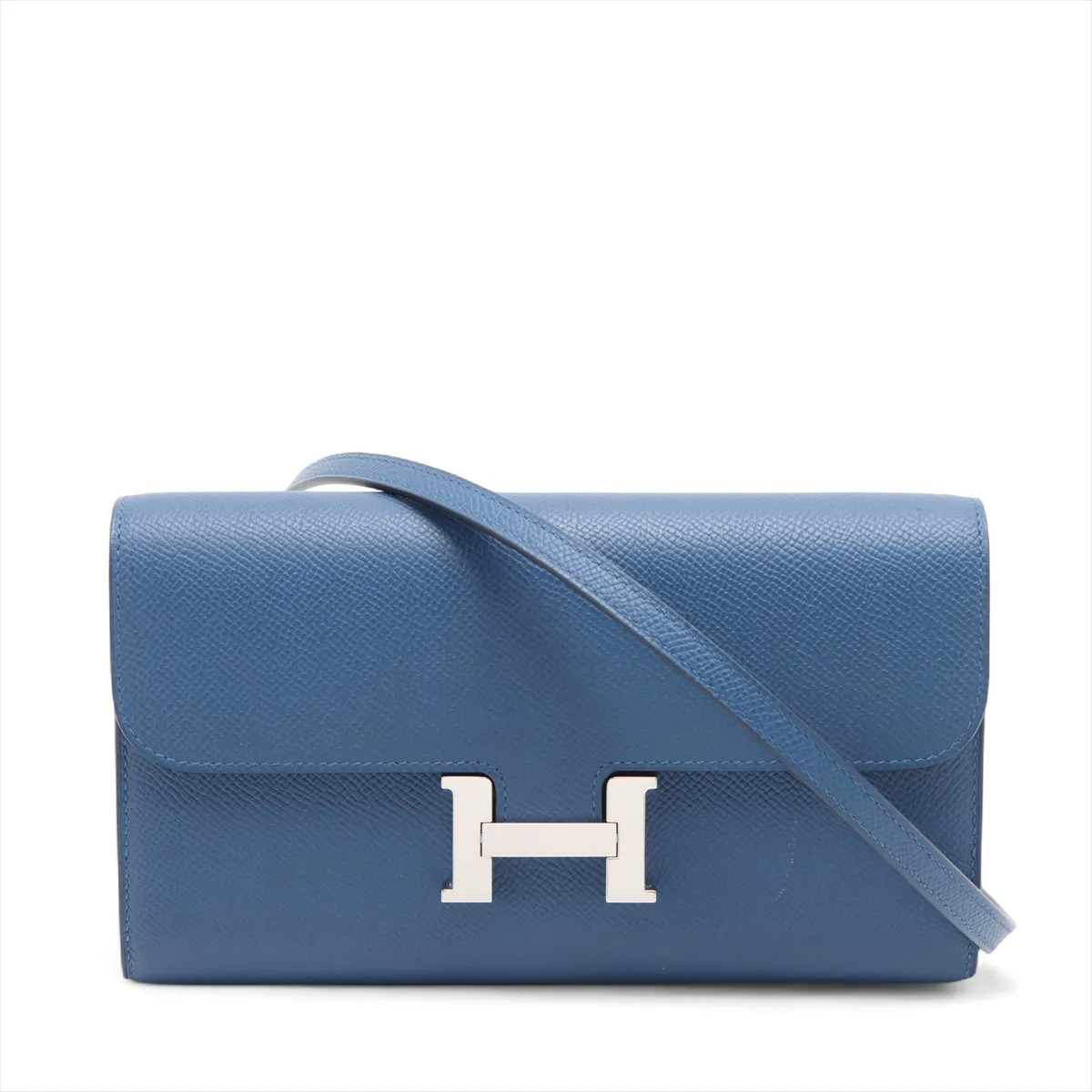 Hermès Constance Long Togo Veau Epsom blue tie Silver Metal Fittings