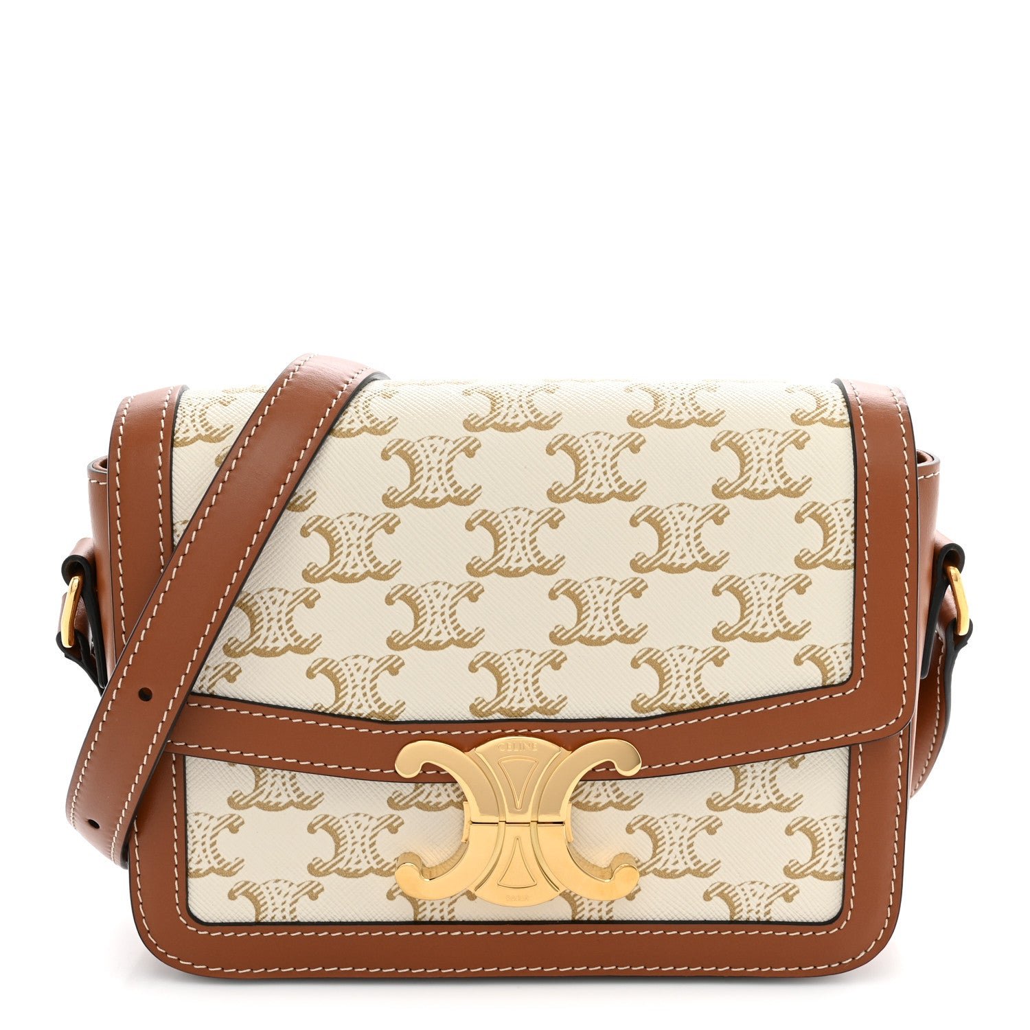 Celine Calfskin Triomphe Canvas Teen Triomphe Bag White