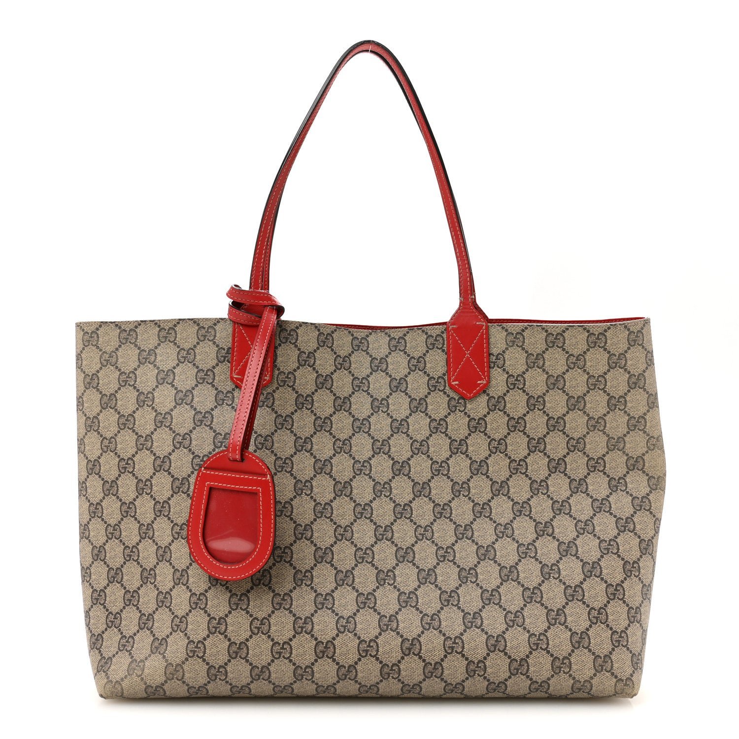 Gucci GG Supreme Monogram Medium Reversible Tote Beige Red