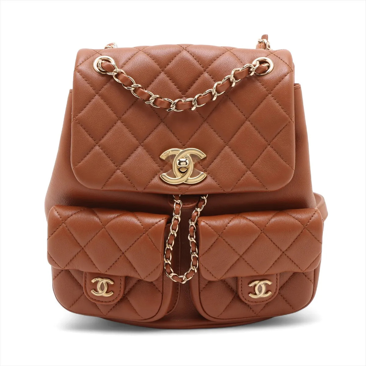 Chanel Matelasse Lambskin Chain Backpack Brown Gold Metal Fittings random plate