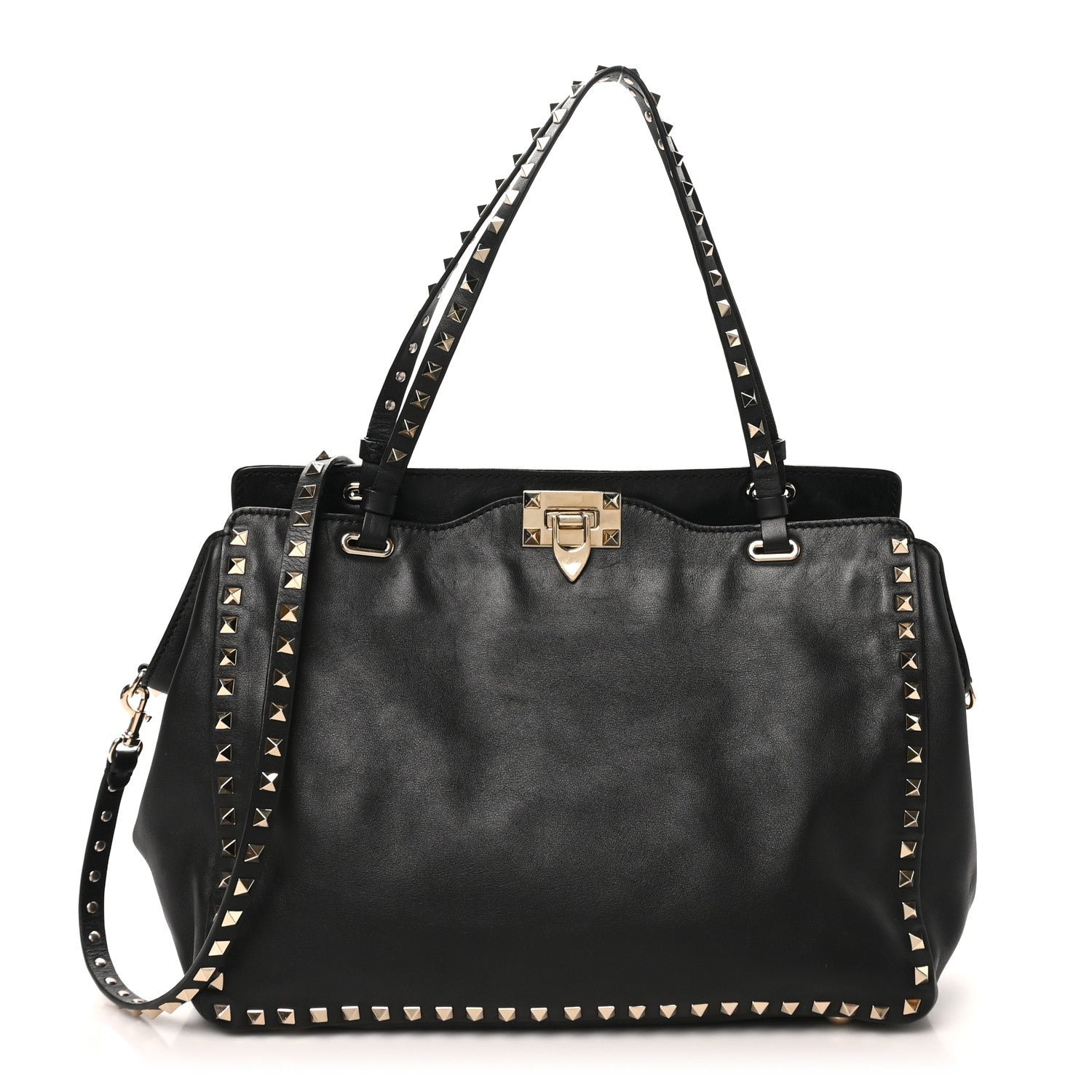 Valentino Garavani Vitello Medium Rockstud Tote Black
