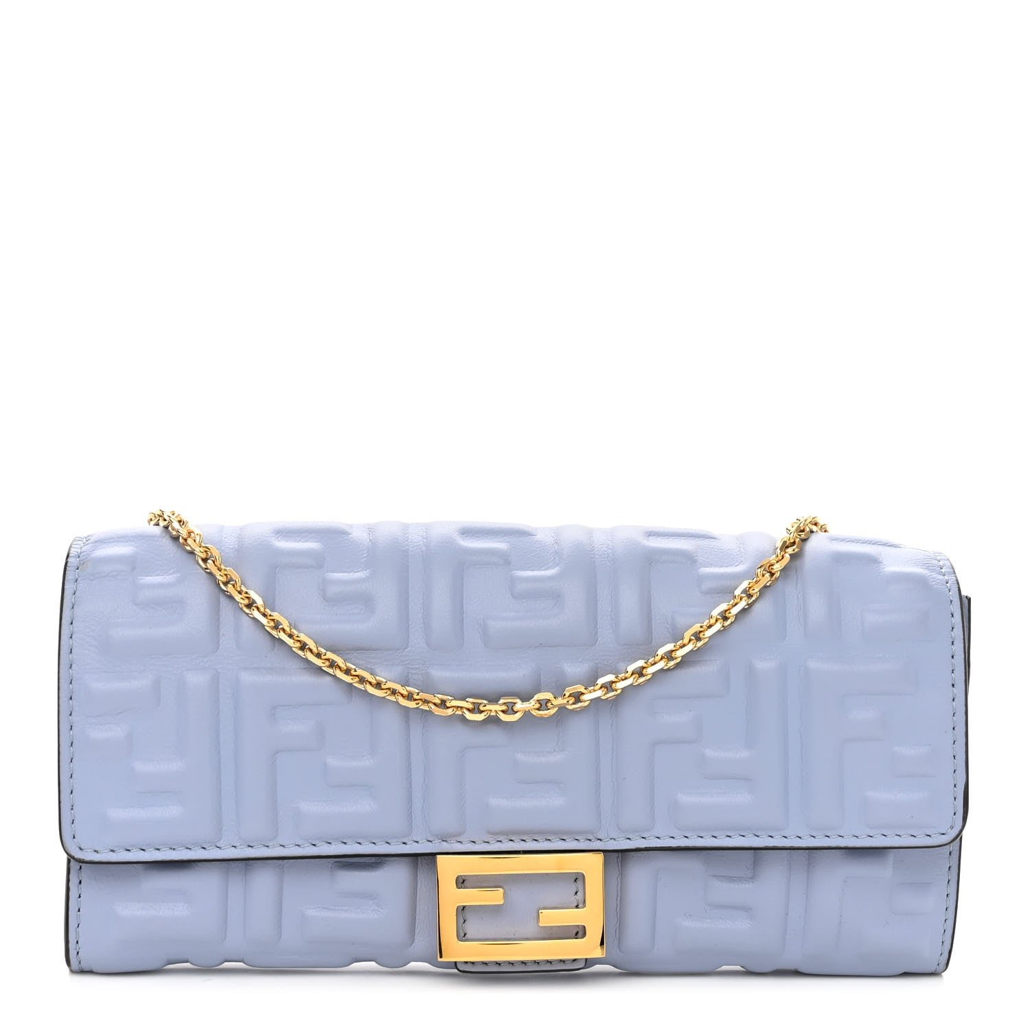 Fendi Nappa Matisse FF Embossed Continental Wallet on Chain Placid Blue