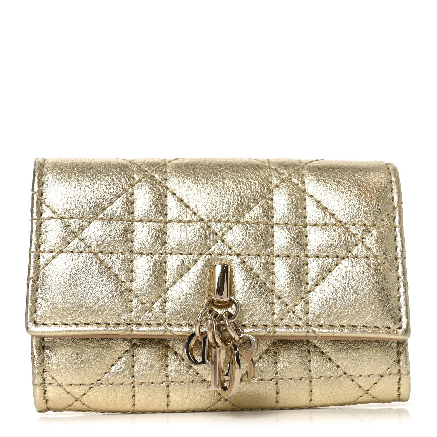 Christian Dior Metallic Lambskin Cannage My Dior Glycine Wallet Gold