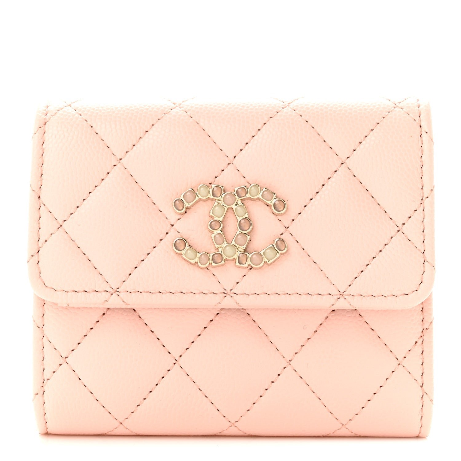 Chanel Caviar Quilted Gripoix CC Small Flap Wallet Pink