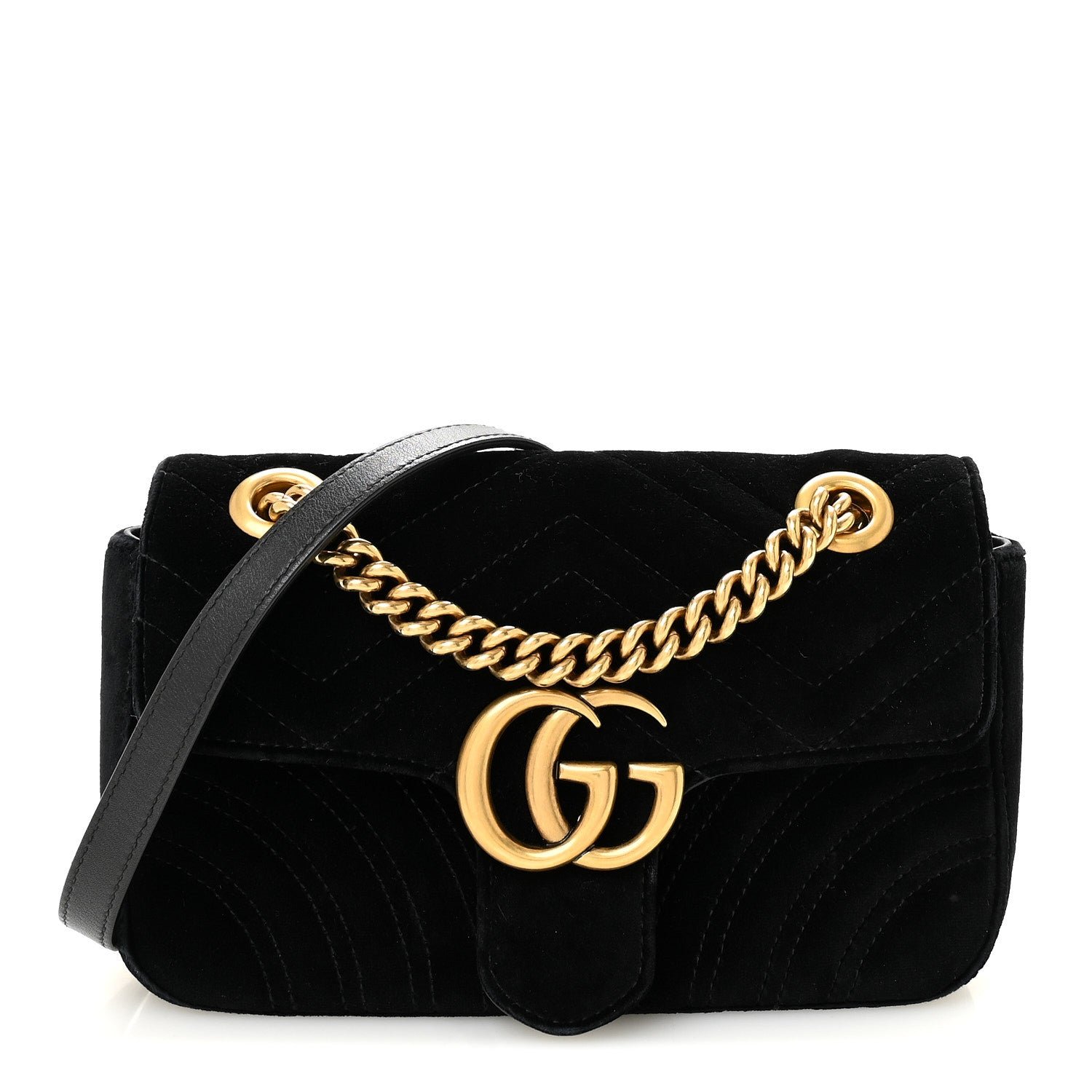 Gucci Velvet Matelasse Mini GG Marmont Shoulder Bag Black
