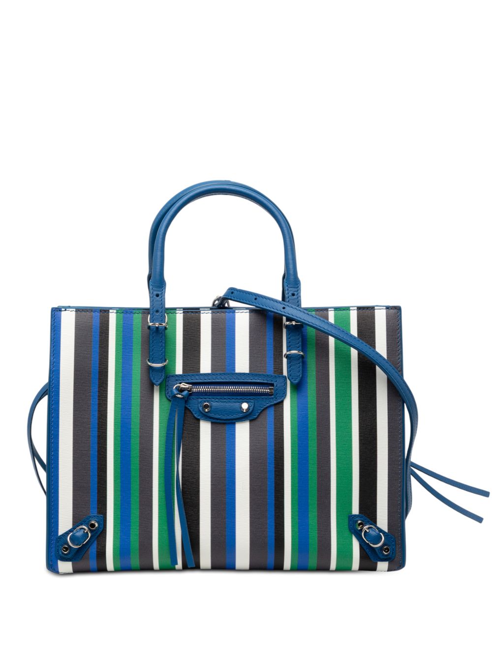 Balenciaga 2017 Mini Leather Striped Papier A6 Zip Around satchel