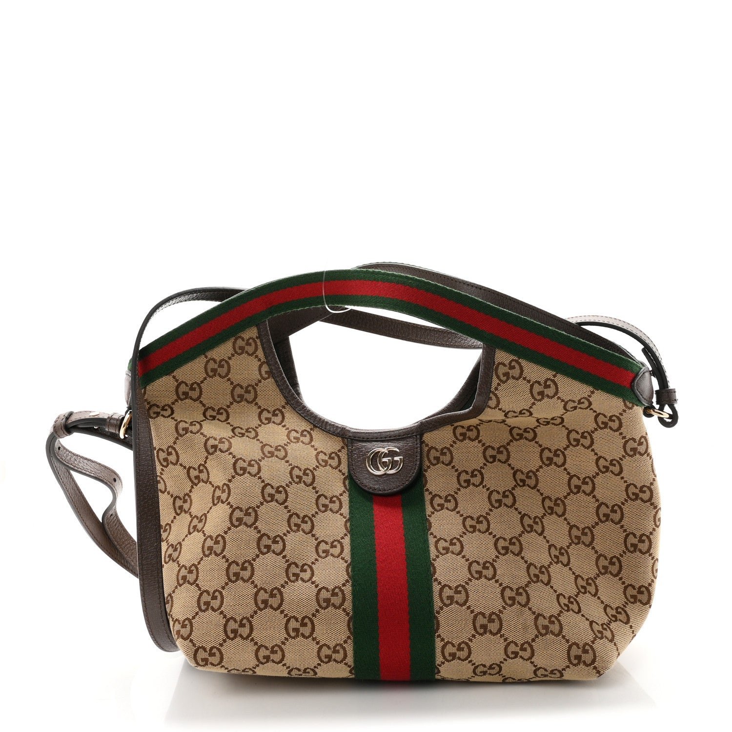 Gucci Monogram Web Small Giglio Tote Beige Dark Brown