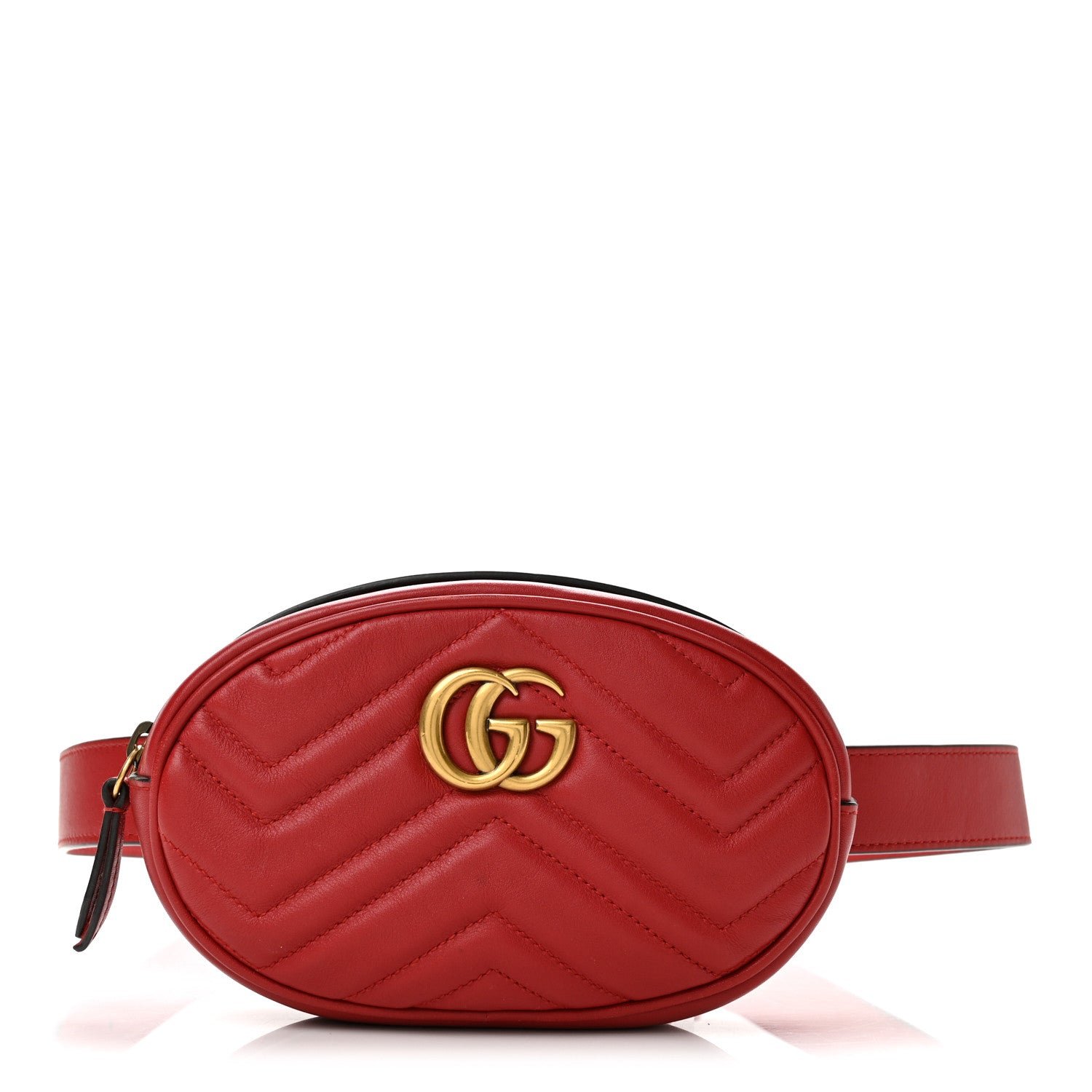 Gucci Calfskin Matelasse GG Marmont Belt Bag 85 34 Hibiscus Red