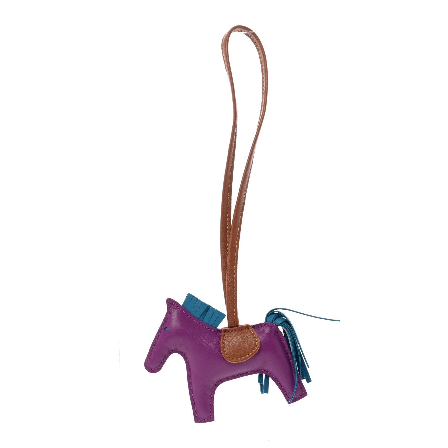 Hermes Milo Lambskin Grigri Rodeo Horse Bag Charm PM Anemone Bleu Izmir Fauve