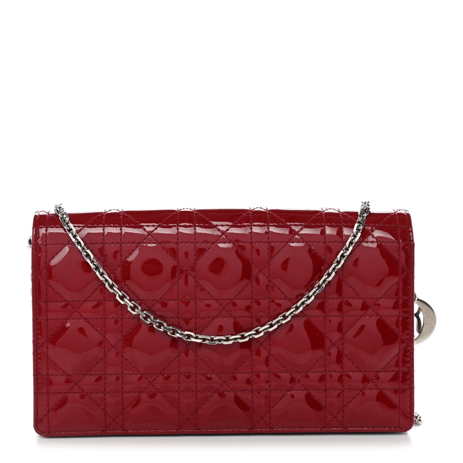 Christian Dior Patent Cannage Lady Dior Clutch Red Red