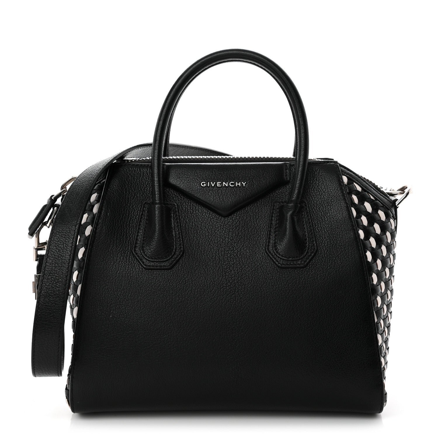 Givenchy Sugar Goatskin Woven Small Antigona Black White